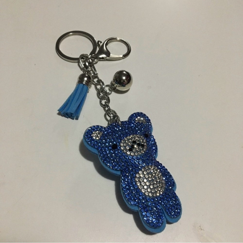 Blue Rhinestone Bear Keychain